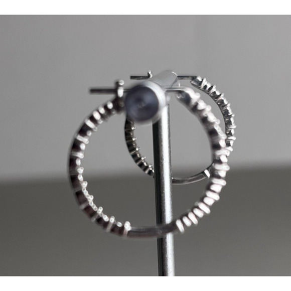 Sterling Silver 925 Hoop Earrings Hinged Latch Back Textured Starburst Dainty - Picture 4 of 11